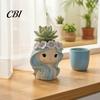 Unique Resin Planter with Flower Garland Cute Girl Planter, Blue Hair Head Small Succulents for Desk Decorative Plant Pot Cacti Indoor Plants