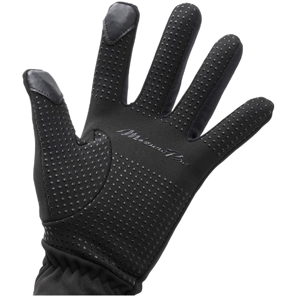 MIZUNO Fleece Gloves Size Black Baseball/Softball 12JYCA02, M,