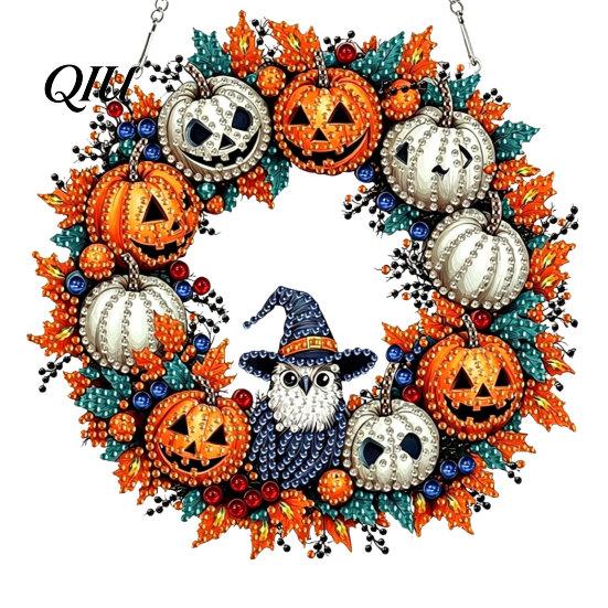 Fine Workmanship Decor Fall Pumpkin Sunflower Wreath Hanging Decor, Acrylic Hand Painted Festive Party Decoration Window Ornament,