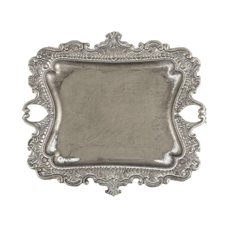 Decorative Jewelry Storage Tray in Resin with Vintage Styling, Raised Border, and Side Handles for Dresser or Entryway Use