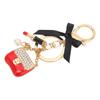 Women Alloy Rhinestone Keychain Exquisite Cute Bow Handbag Lipstick Shaped Pendant Key Ring Decoration Red