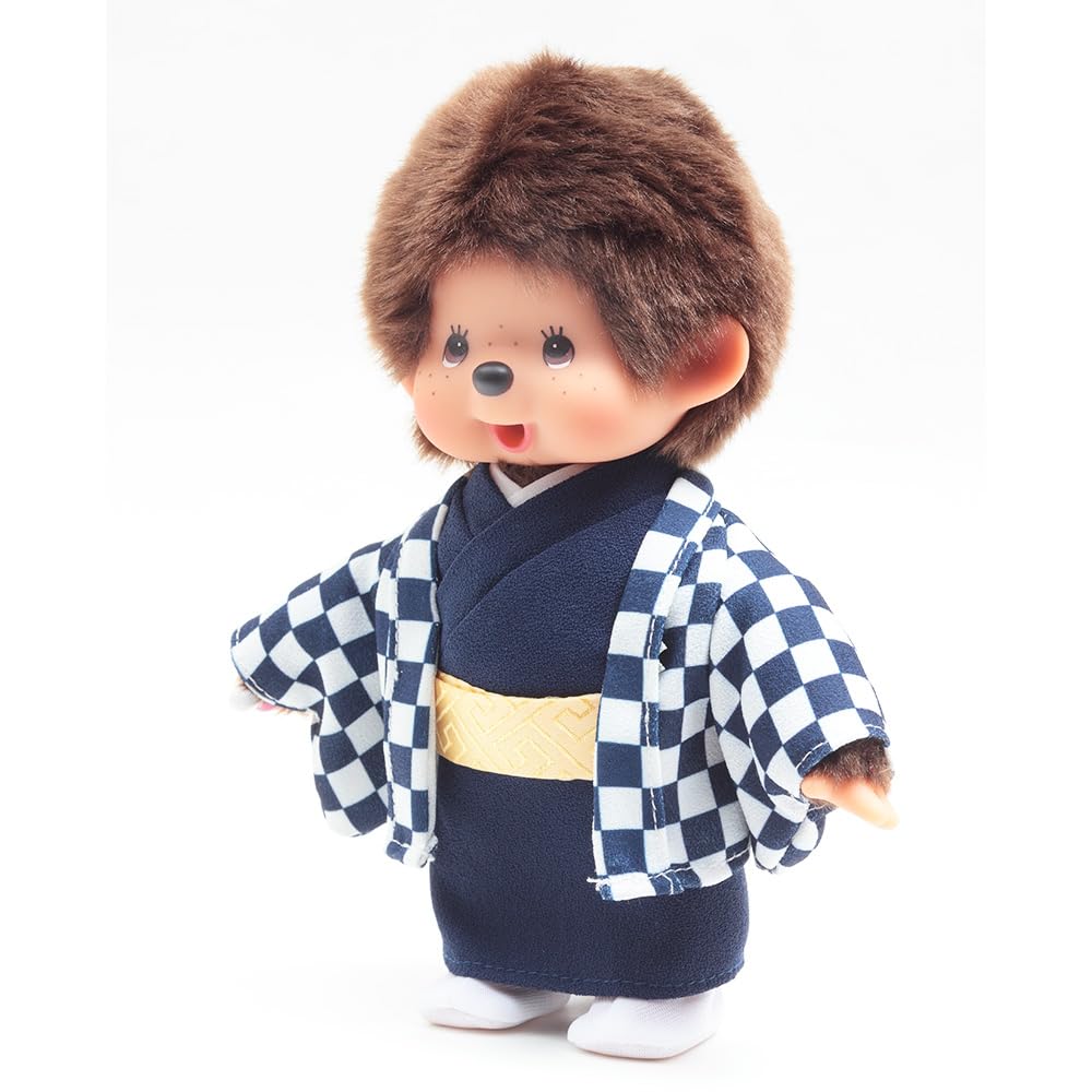 Kimono Original Kyugetsu Officiel Monchhichi Garçon Motif à Carreaux Bleu IPM-14-Z