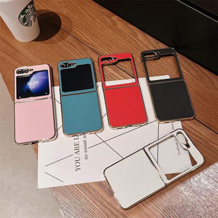 Applicable To Samsung ZFlip5 Mobile Phone Case, Lychee Pattern Electroplating Zflip3/4 Folding Protective Case p50pocketS