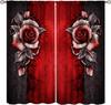 Red Rose Curta,Valentines Romantic Rose Print Burgundy Red And Black Flower Window Treatments For Women Girls Home Decor