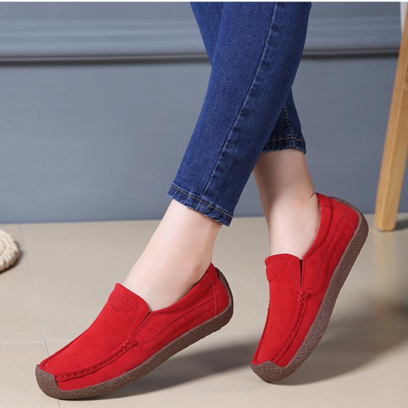 Slip-on Women Genuine Leather Loafers Casual Walking Shoes Elastic Ladies Working Driving Shoes Mother Shoes
