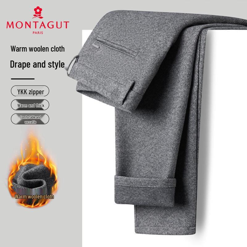 MONTAGUT Men s Thickened Wool Blend Business Casual Pants 36