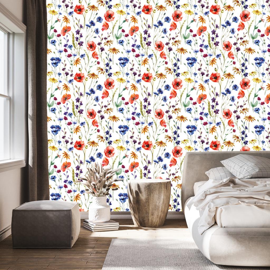Poppies, Cornflowers and Chamomile Wallpaper for Living Room and Bedroom 50x1000
