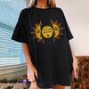 Women's Vintage Sun And Moon Printed Pattern Casual Short Sleeve Tops Blouse
