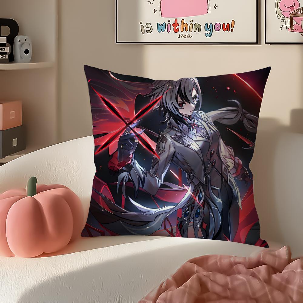 Game Genshin Arlecchino Cushion Cover Pillowcase Short Plush Invisible Zipper Room Sofa Cushion Cover