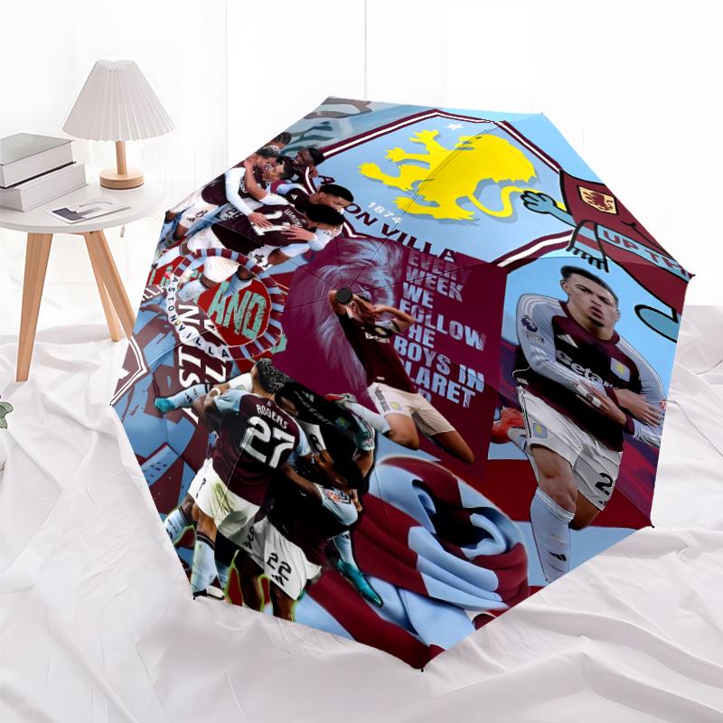 Printed Aston Villa FC logo Folding Umbrella,Outdoor,Leisure,And Travel Umbrella,Durable Umbrella Fabric,Birthday And Holiday Gift