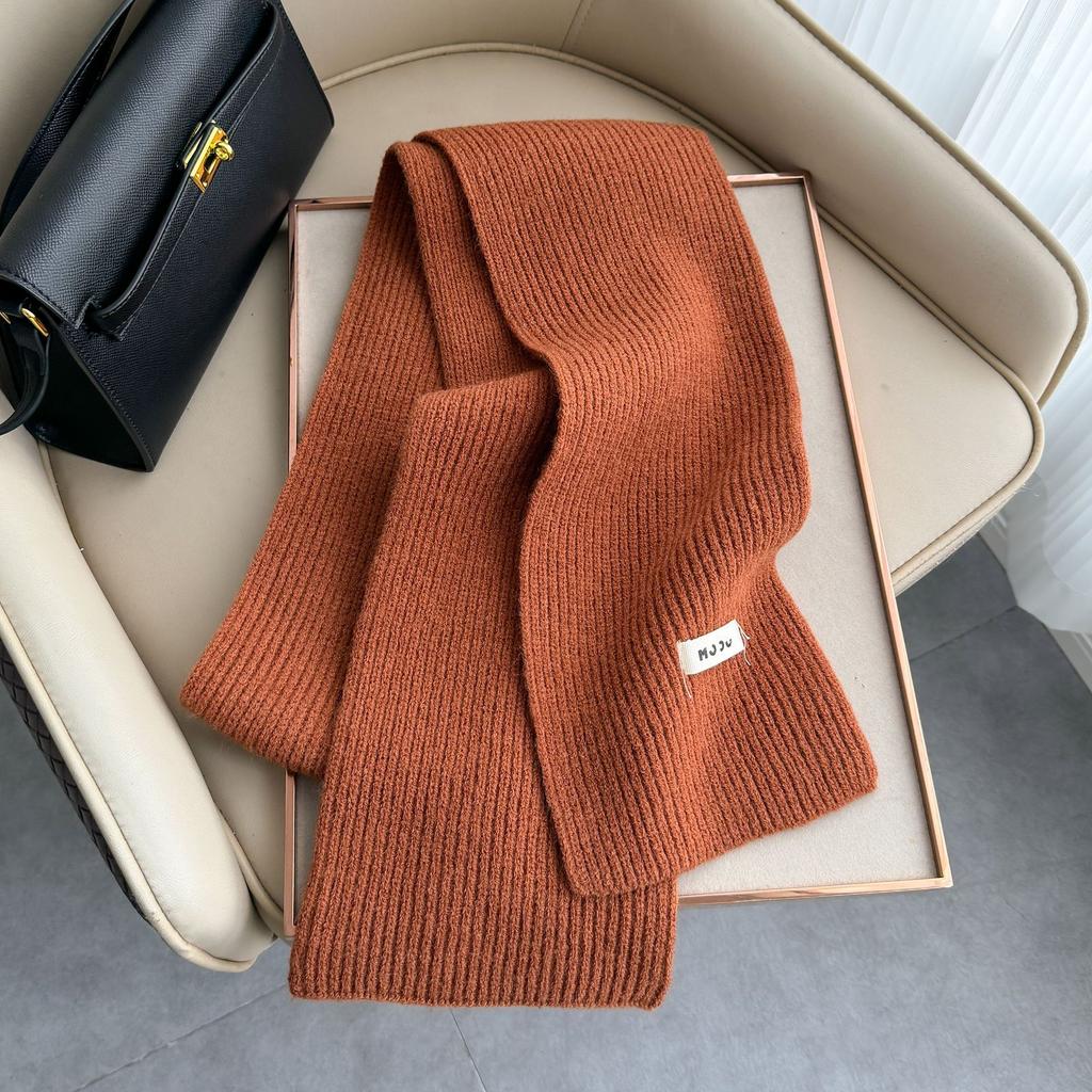 New Autumn and Winter Knitted Scarf Women's Fashion Classic Solid Color Versatile Scarf Simple Korean Version Thickened Warm Small Scarf