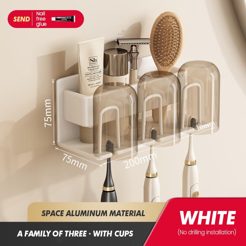 Toothbrush Storage Rack Bathroom Wall Mounted Non Perforated Iron Electric Toothbrush Storage Rack Cup Storage Set