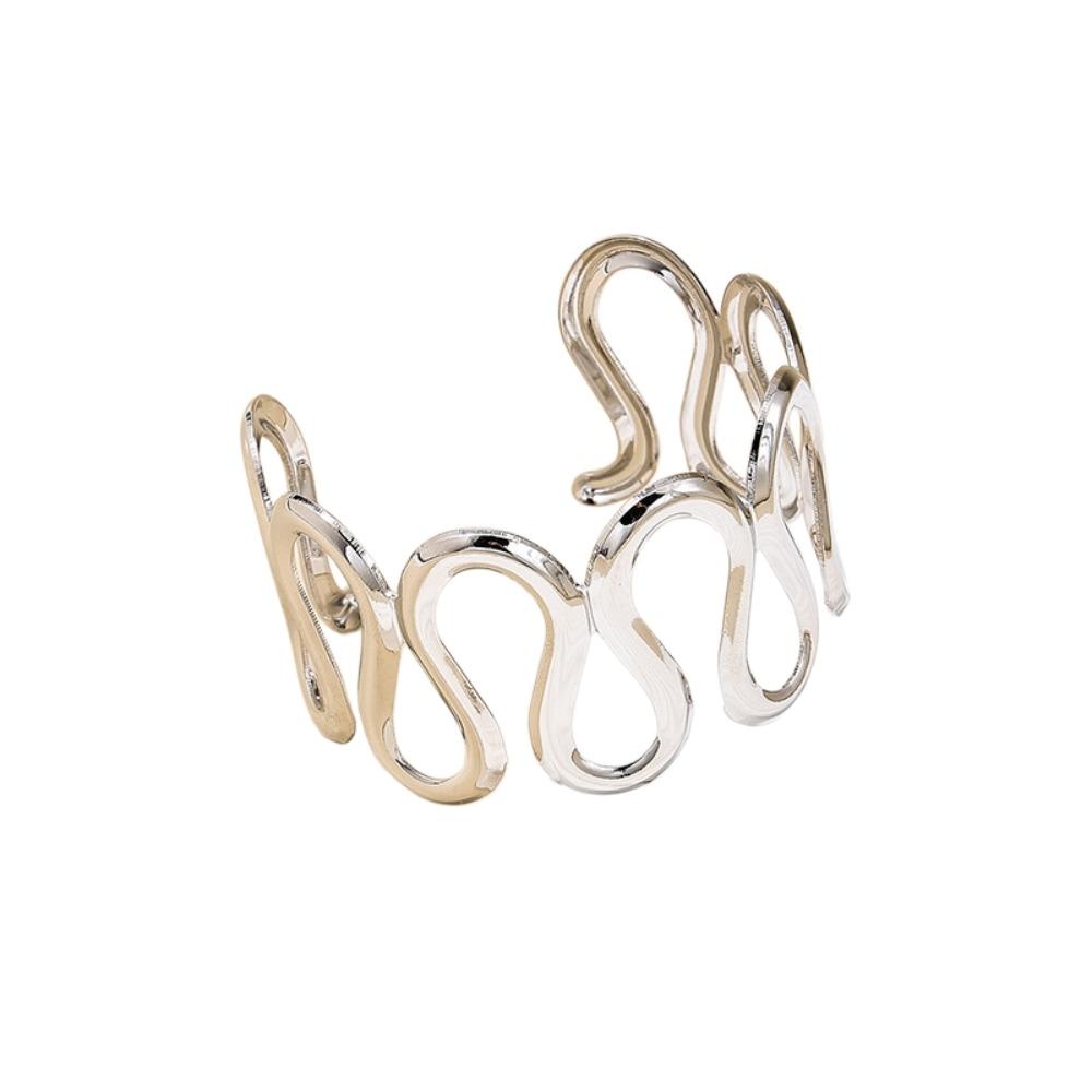 

S/Round Shape Irregular Wide Bracelet Wave Opening Retro Hand Ring Party Decoration StyleA Silver