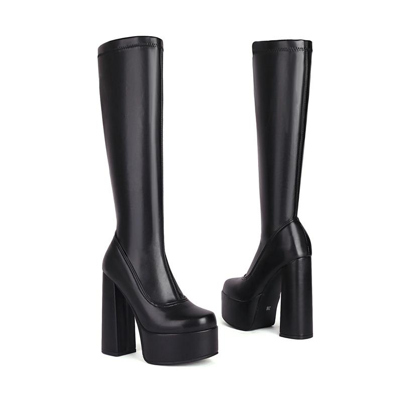 Women's High-heeled Boots, Sexy European and American Style Autumn and Winter New Waterproof Platform Thick Heel Large Size Medium Boots