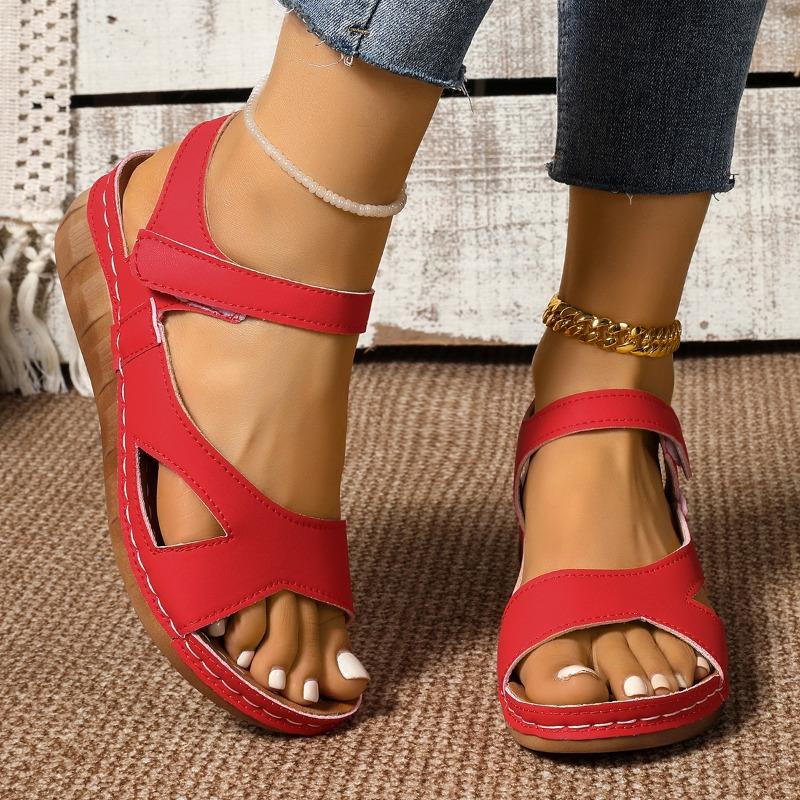 Women's Plus Size Platform Wedge Sandals Open Toe Slip-On with Velcro Straps for Summer