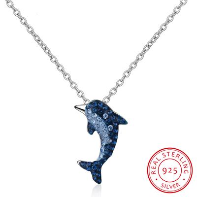 Authentische 925 Sterling Silber Story Of Dolphin Blue Cz Anhänger Halsketten für Frauen Luxus Sterling Silber Schmuck