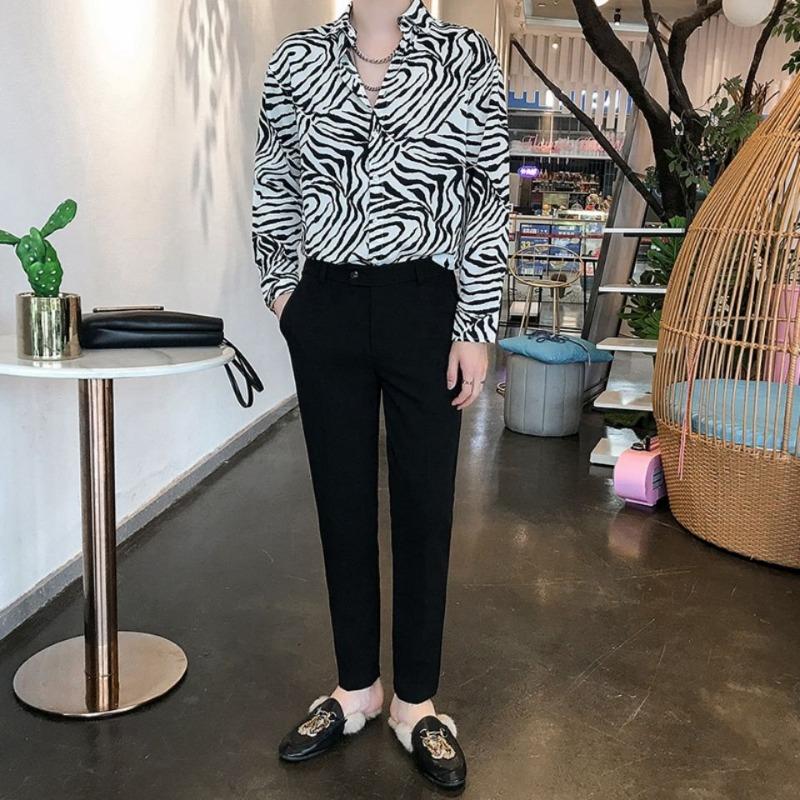 Korean Version Zebra-stripe Sense of Design Trend Handsome Loose Hipster Retro Versatile Sexy Men's Shirt Spring Autumn 2024