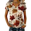 Women's Casual V-Neck Short Sleeve Top with Maple Leaf Print