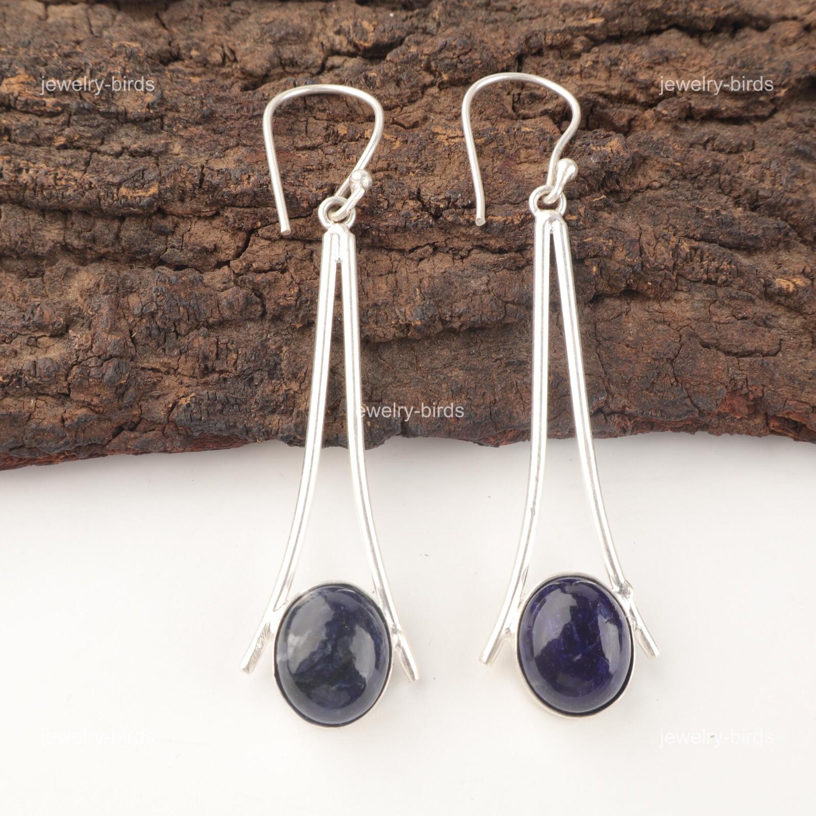 

Овальные серьги-подвески из содалита, уникальный подарок для жены, ювелирное украшение из серебра 925 пробы EE-136-21