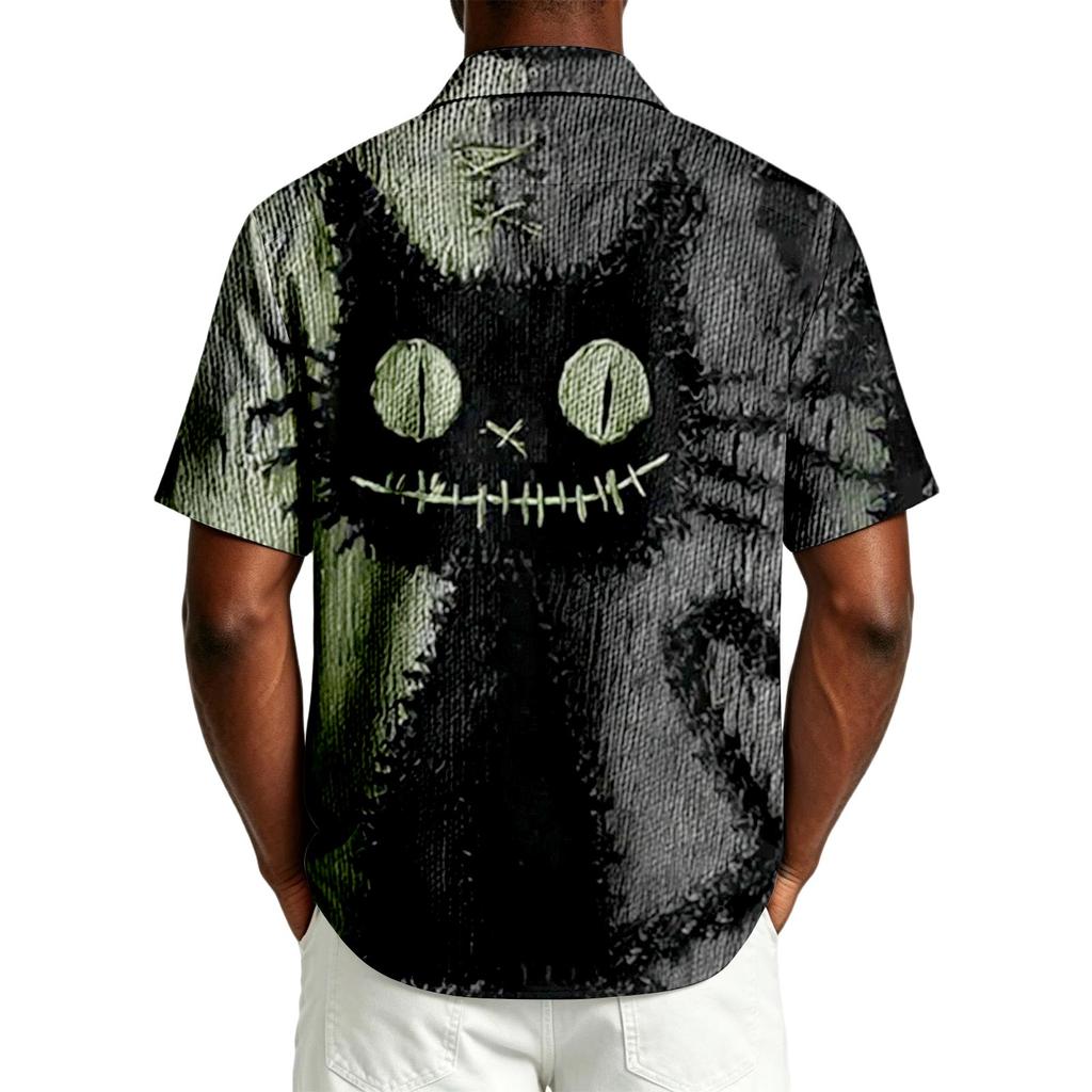 Herren Freizeithemd Kurzarm Button-Down Halloween-Print Leichter atmungsaktiver Stoff Locker geschnittenes Hemd für den Alltag