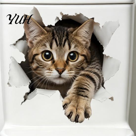 Decorative Stickers for Tiles And Cabinets 3D Realistic Cat Toilet Sticker, Waterproof PVC Lid Decal, Removable Moisture Proof Bathroom Wall