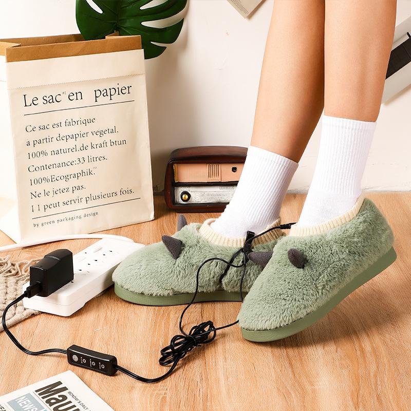 Usb Heating Slippers for Women Adjustable Temperature Warm Keeping Home Shoes Female Cute Little Monster Comfort Plush Slippers