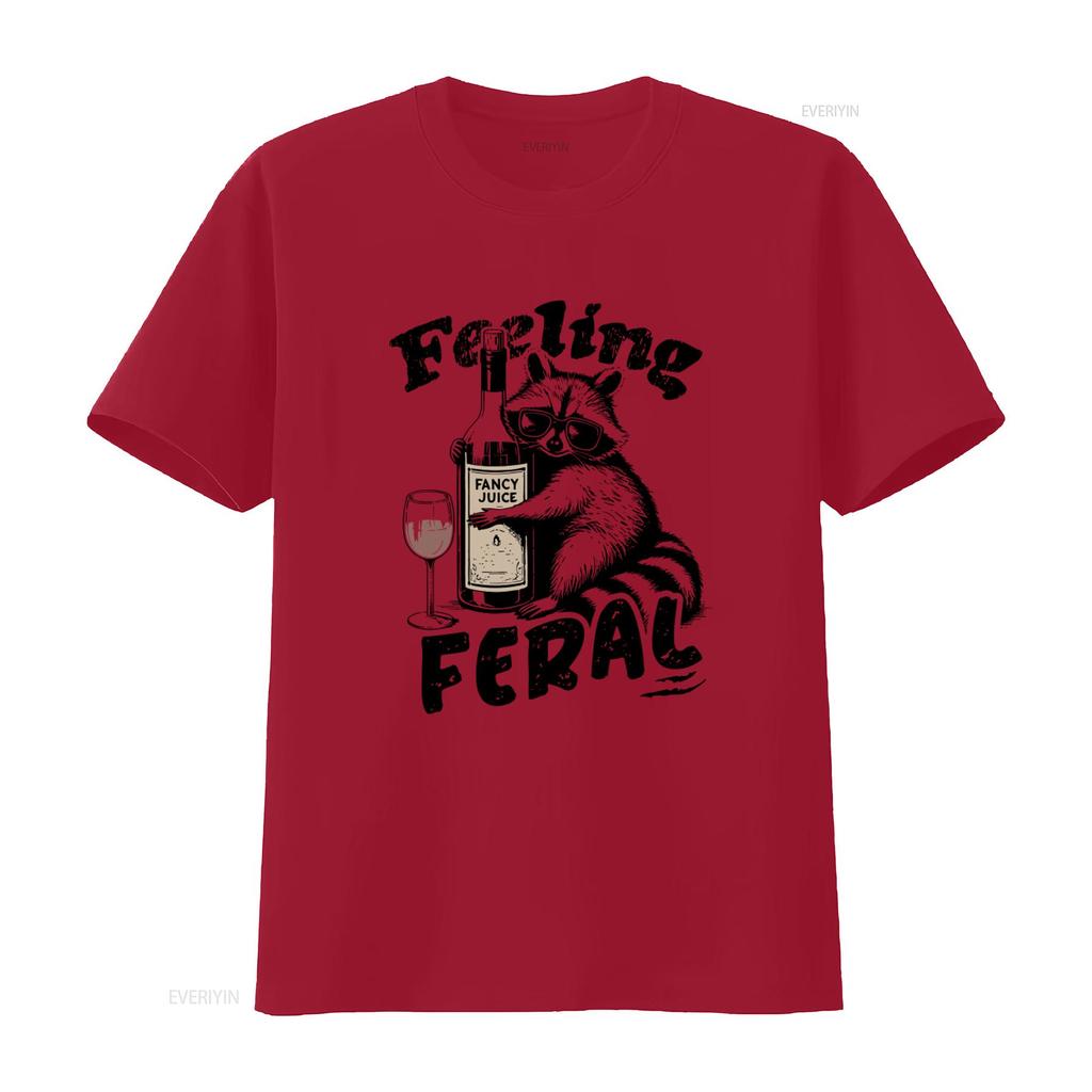 Feeling Feral Funny Raccoon T Shirt Sarcastic Trash Panda with Vintage Adult Humor Oversized Retro Grunge Design In Sunglasses