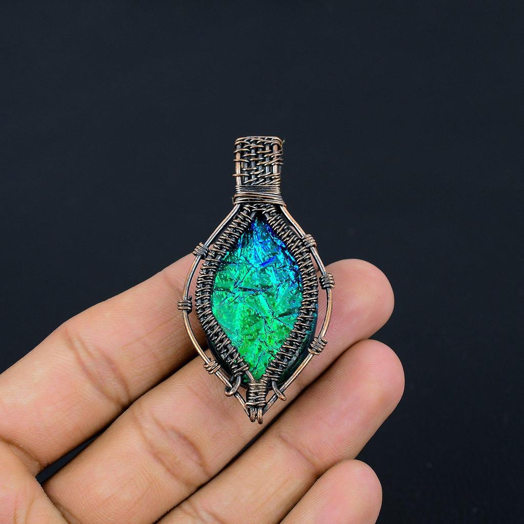 Australian Triplet Opal 999 Copper Wire Wrapped Pendant, Handmade Gemstone Jewelry Pendant Gift For Birthday