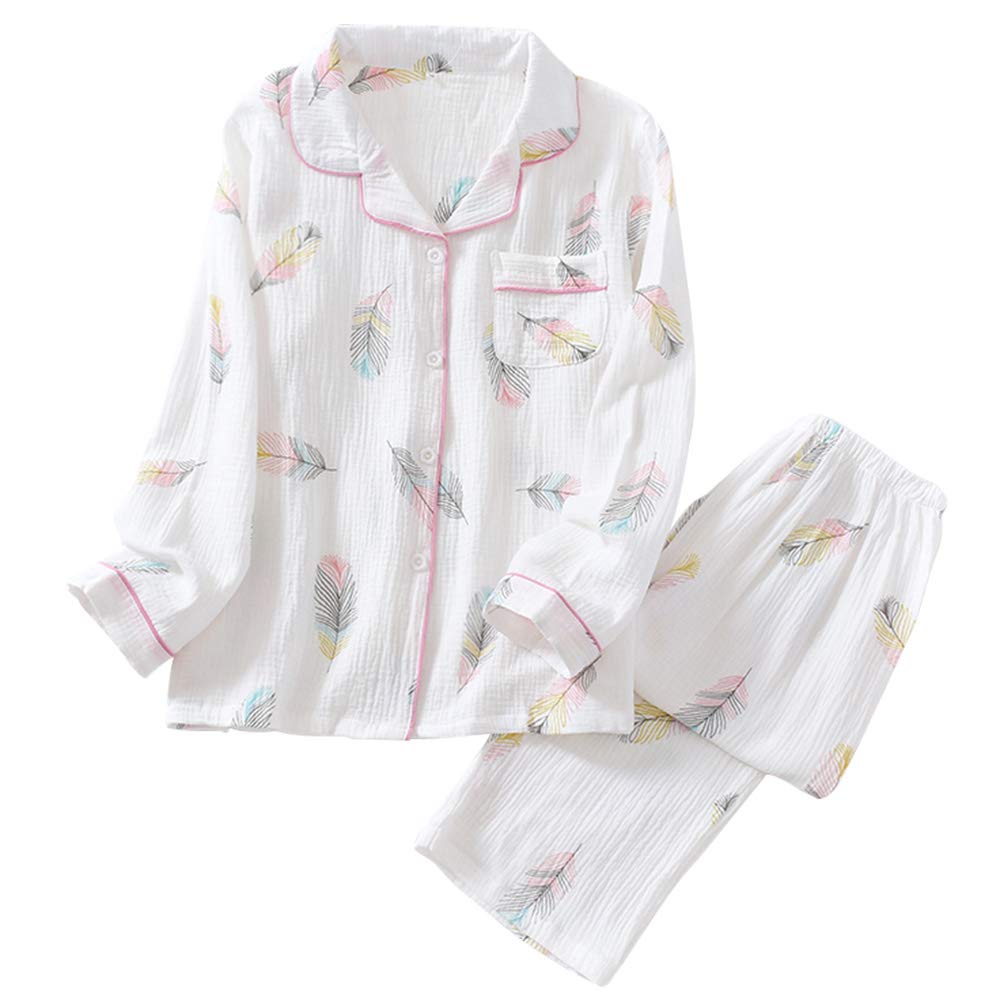 

double layer long top and bottom front sweat gentle on the cute for autumn and winter [Hilltop Cloud] Pajamas, 100% cotton, gauze, women s loungewear, білий