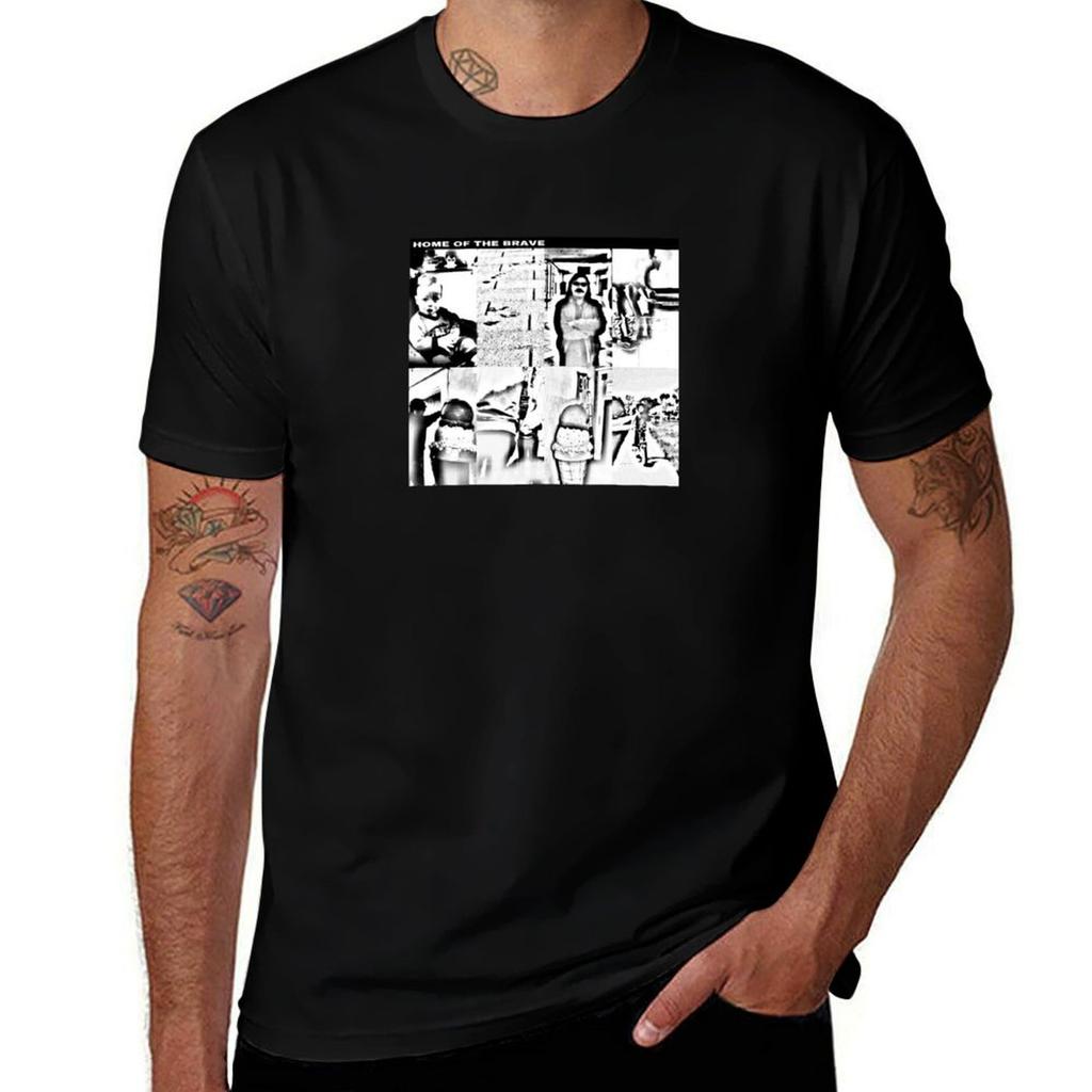 Home of the Brave Black and White Design TShirt Urban Casual Loose Fit Tee TShirt