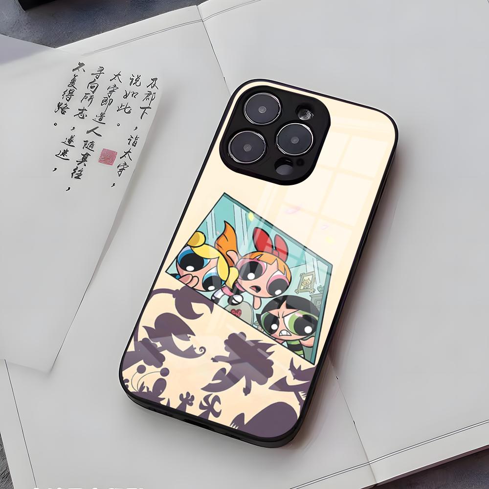 P-Powerpuffs G-Girls Phone Case For IPhone 17 Air 16 E Pro Max 15 14 13 Mini 12 Pro 11 Max Plus Black Glass Cover