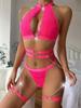 Sexy Lingerie Set Push Up Lace Garter Lingerie Set with Choker Women Intimates Underwire Bra and Thongs Ladies Underwear Set