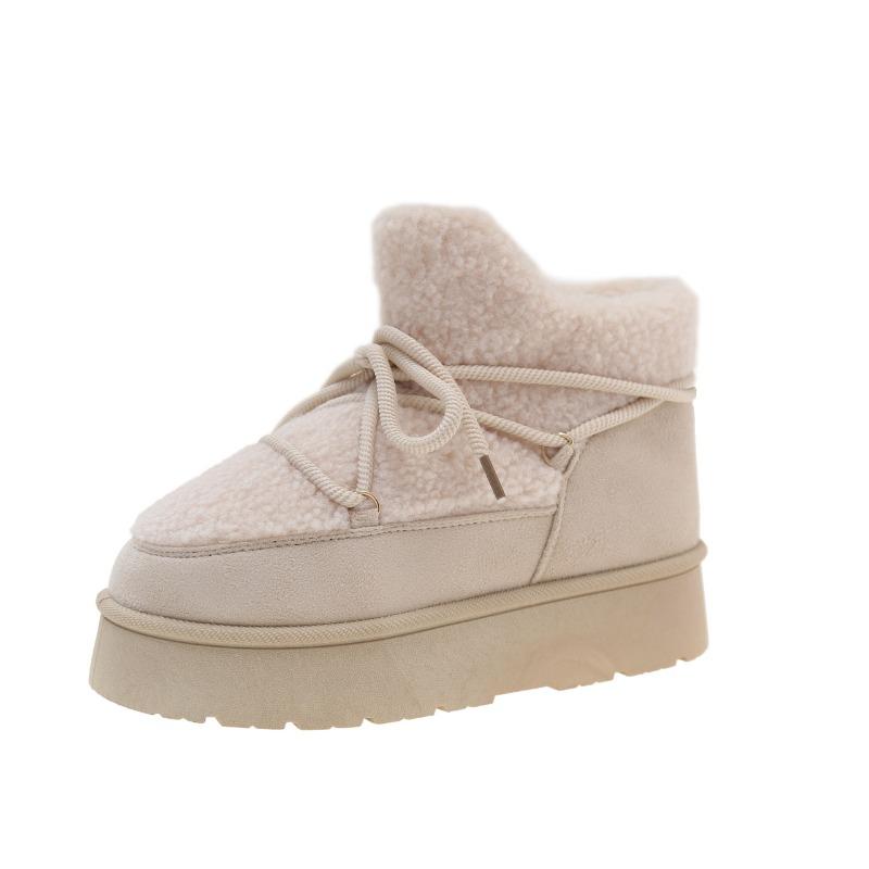 Thick-soled cross-straps, new fashionable velvet and thickened thermal short tube in autumn and winter, one-pedal elastic snow boots.