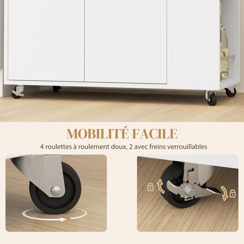 Kitchen Trolley on Wheels, Worktop, Adjustable Shelf, 75 x 40 x 80.5 cm, White