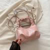 Beaded Bow Solid Color 2 New Casual Simple Design Chain Fold Work Small Carry Handbag Bag Woman