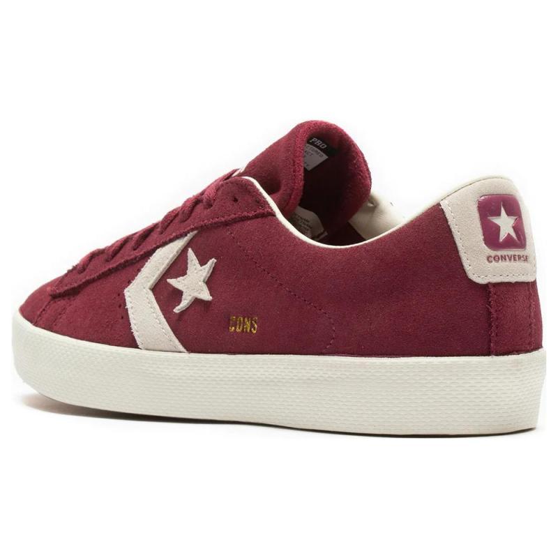 Converse Cons PL Vulc Pro Leather Lace-up Non-slip and Abrasion Resistant Low-Top Board Shoes Unisex Red and White