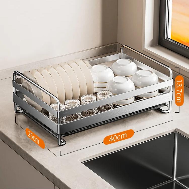

304 Нержавеющая сталь Кухонная сушилка для посуды Многофункциональный держатель для хранения Полка для слива на столешницу Сушилка для посуды серебряный