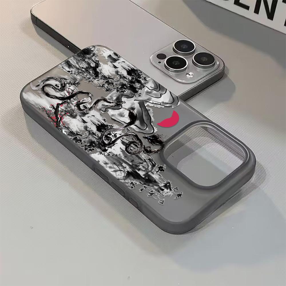 Elegante Inkt Draak Telefoonhoesje Helder Mat voor iPhone 17 16 15 14 Plus 13 12 11 Pro Max X XS Beschermende Krasbestendige Hoes
