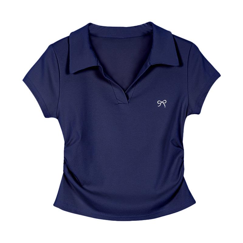 Cotton Polo collar short-sleeved T-shirt women's summer new large size meat-covering and thin design wrinkled short top