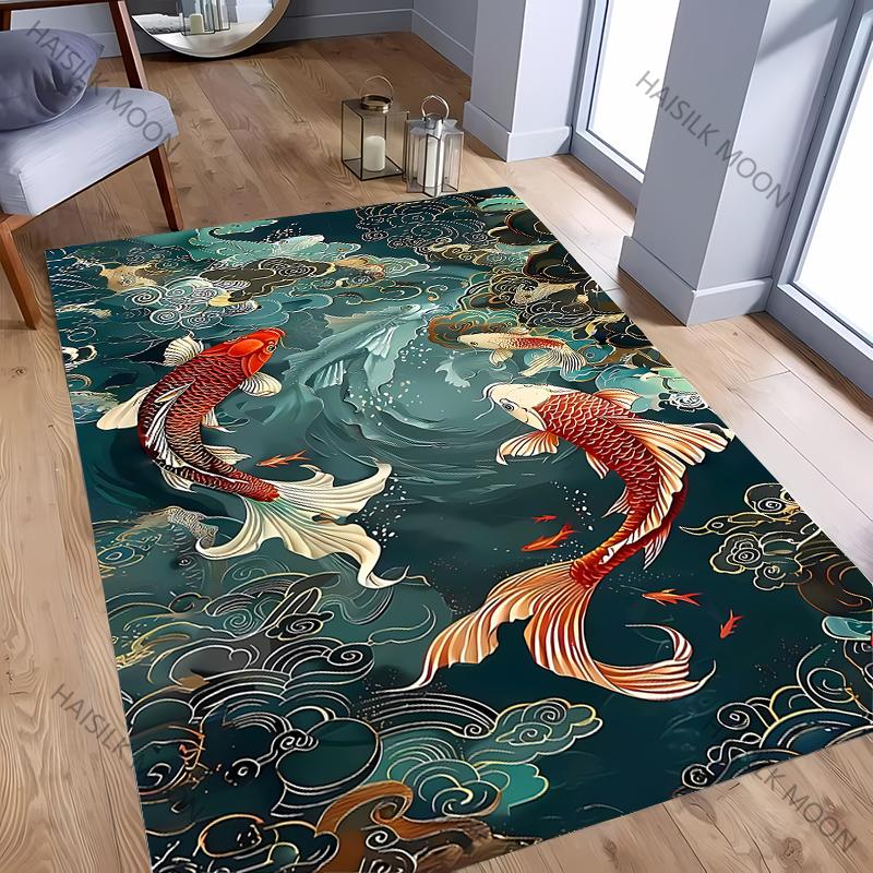 3D National Trend Koi Carp Playing Cloud Carpet Living Room Rug Room Decor Summer Indoor Floor Mat Color Office Multi-scene Rug
