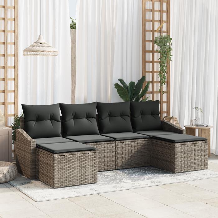VidaXL Ensemble de canapé de jardin 6 pièces avec coussins gris en rotin synthétique 3346829