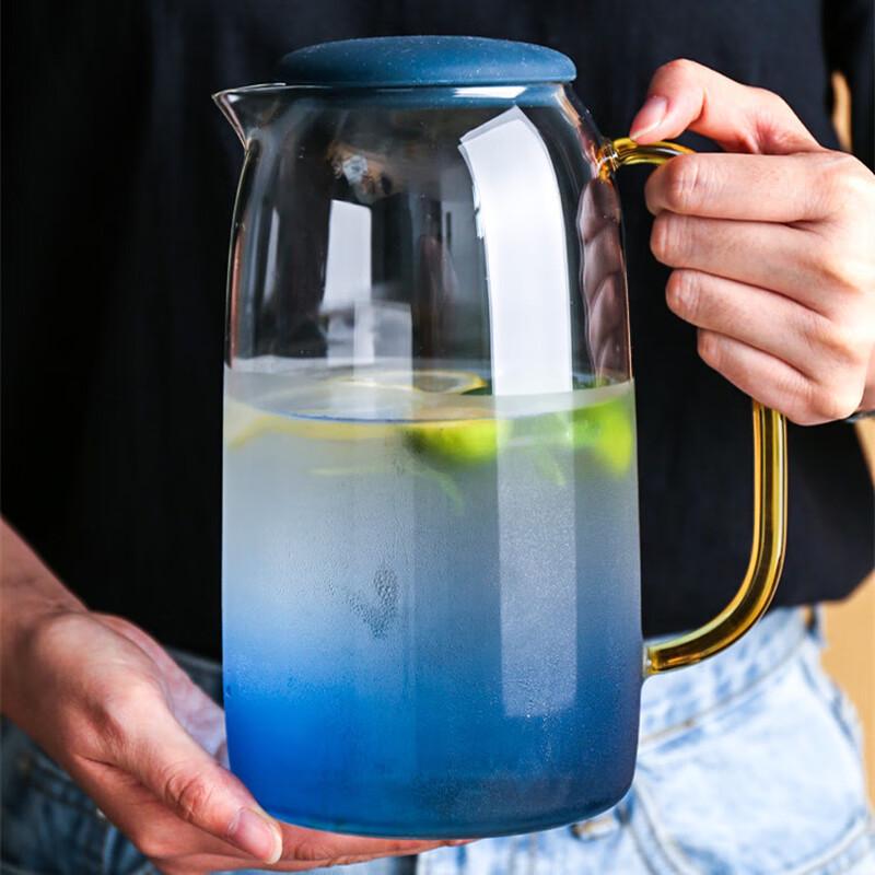 Blue Gradient Borosilicate Glass Water Pitcher & Tea Pot Set