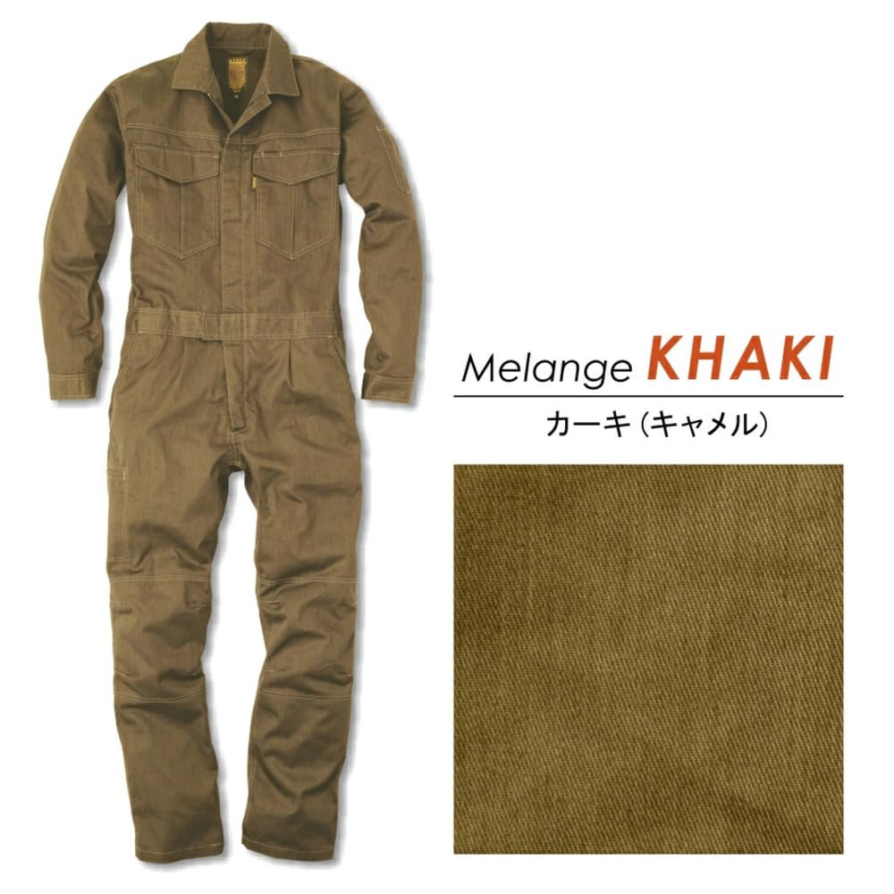GRACE ENGINEERS GE430 38 Heather Khaki Ganzjahres-Melange Ein-Falten Langarm-Jumpsuit, Größe S