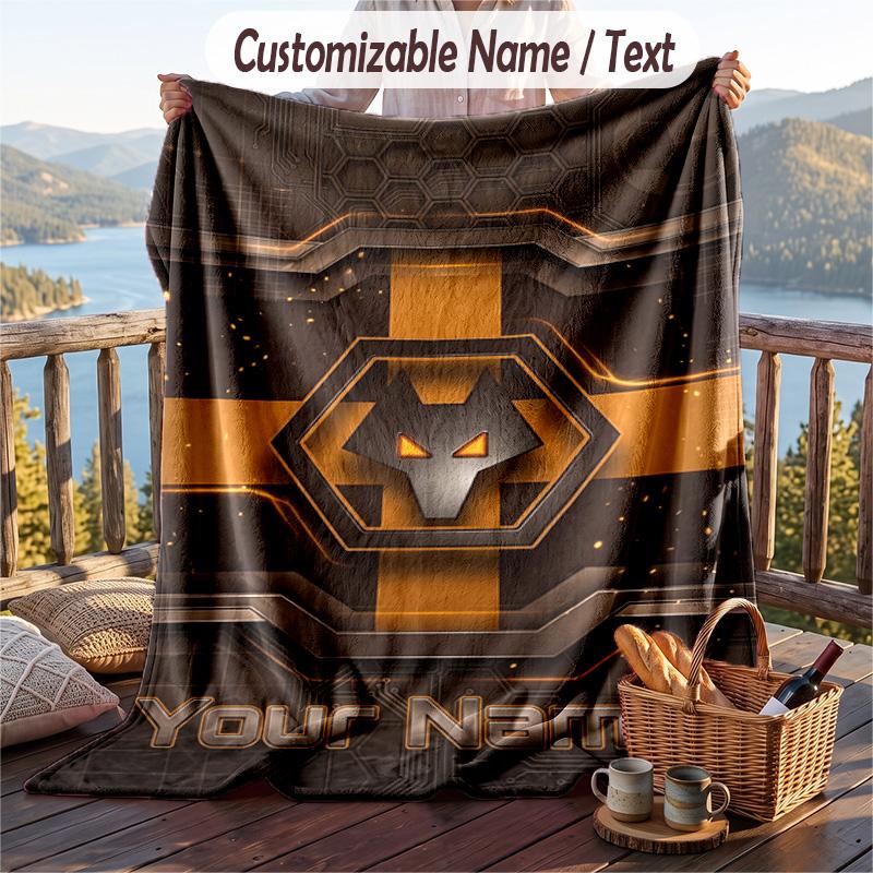 Flannel Blanket Wolverhampton Wanderers Football Print Custom Name Text Soft Throw for Sofa Bed