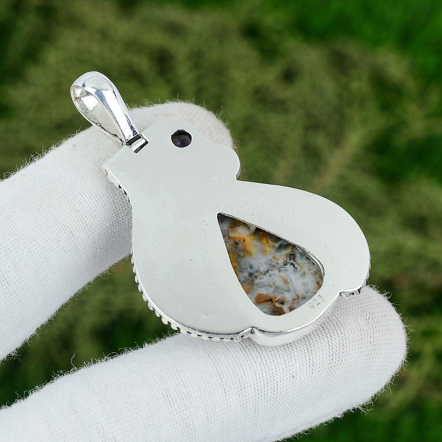 Pear Natural Polka Dot Agate Amethyst Sterling Silver Engagement Mother Pendant