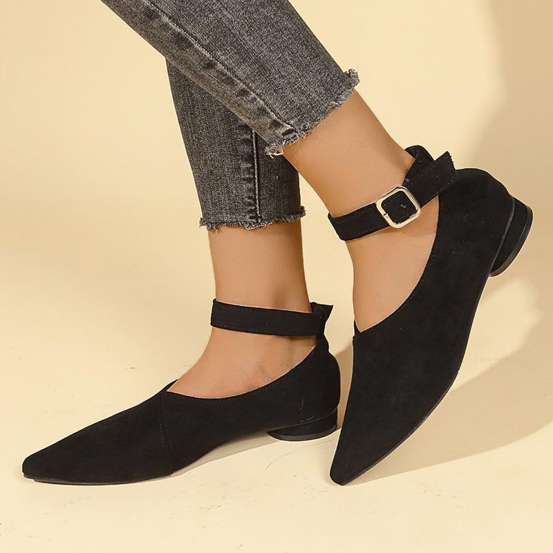 Fashion Women's Low Heel Shoes Spring New Pointed Head Shallow Mouth Suede Anti-slip Wear-resistant Low-top Shoes