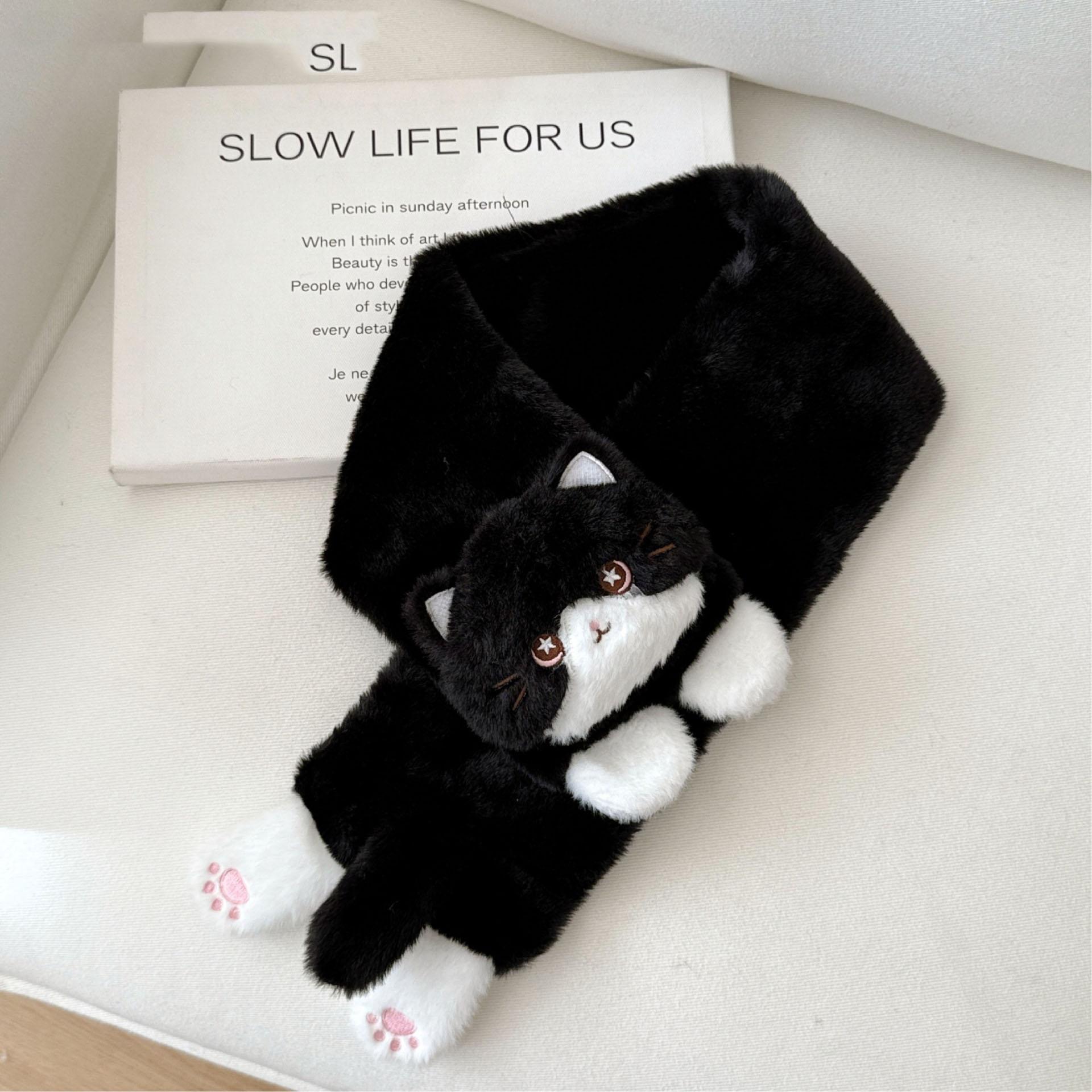 

Cute Milk Cat Plush Autumn and Winter Cold Resistant Warm Gloves Scarf Kitten Knee Pads