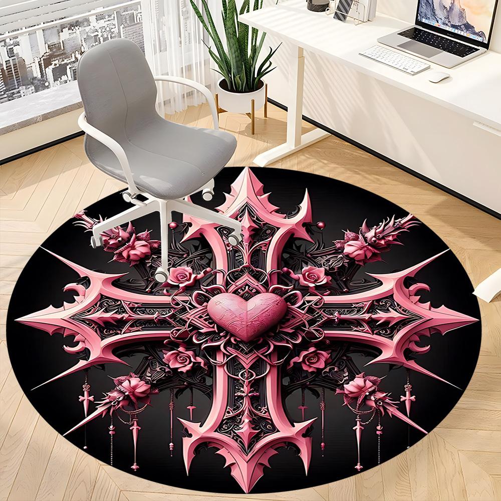 1pc Gothic Heart Cross Chair Carpet for Office Machine Washable Rug for Office, Good Gift for Family or Friends Yy251225251