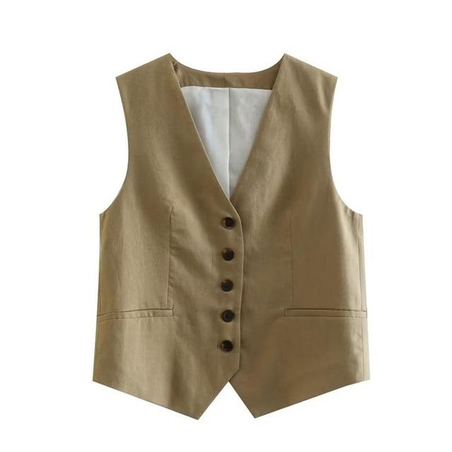 Willshela Women Fashion Solid Single Breasted Vest Waistcoat Vintage V-Neck Sleeveless Female Chic Lady Tank Tops