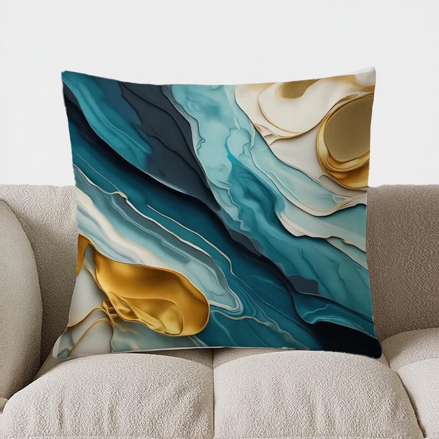Home Decor Abstract Gold & Teal Marbled Cushion Cover Pattern Cushion Cover Suitable For Sofa Bedroom Car Pillow Cover